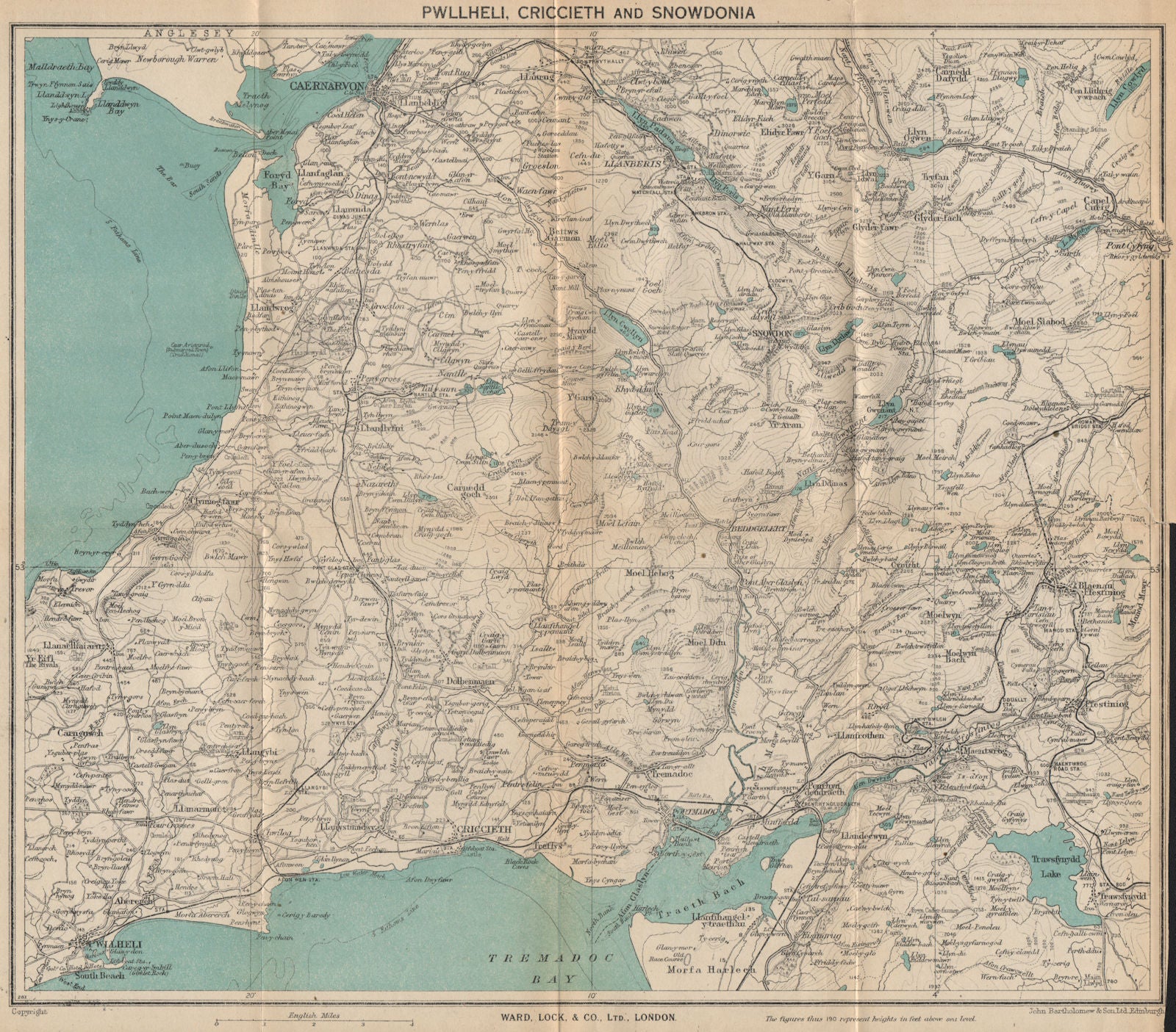 SNOWDONIA NORTH. Pwllheli Criccieth Carnarvon Llanberis. WARD LOCK 1948 map
